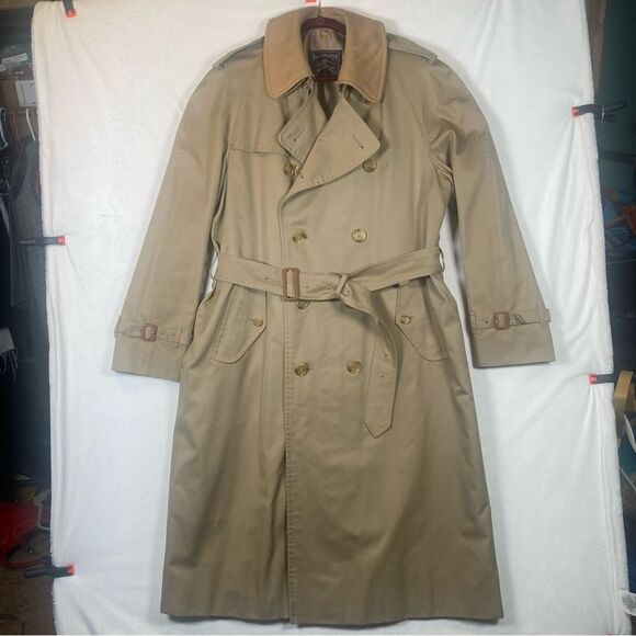 Burberry Vintage Double Breasted Trench Coat W/Removable Wool Lining Size 44L - Picture 1 of 16